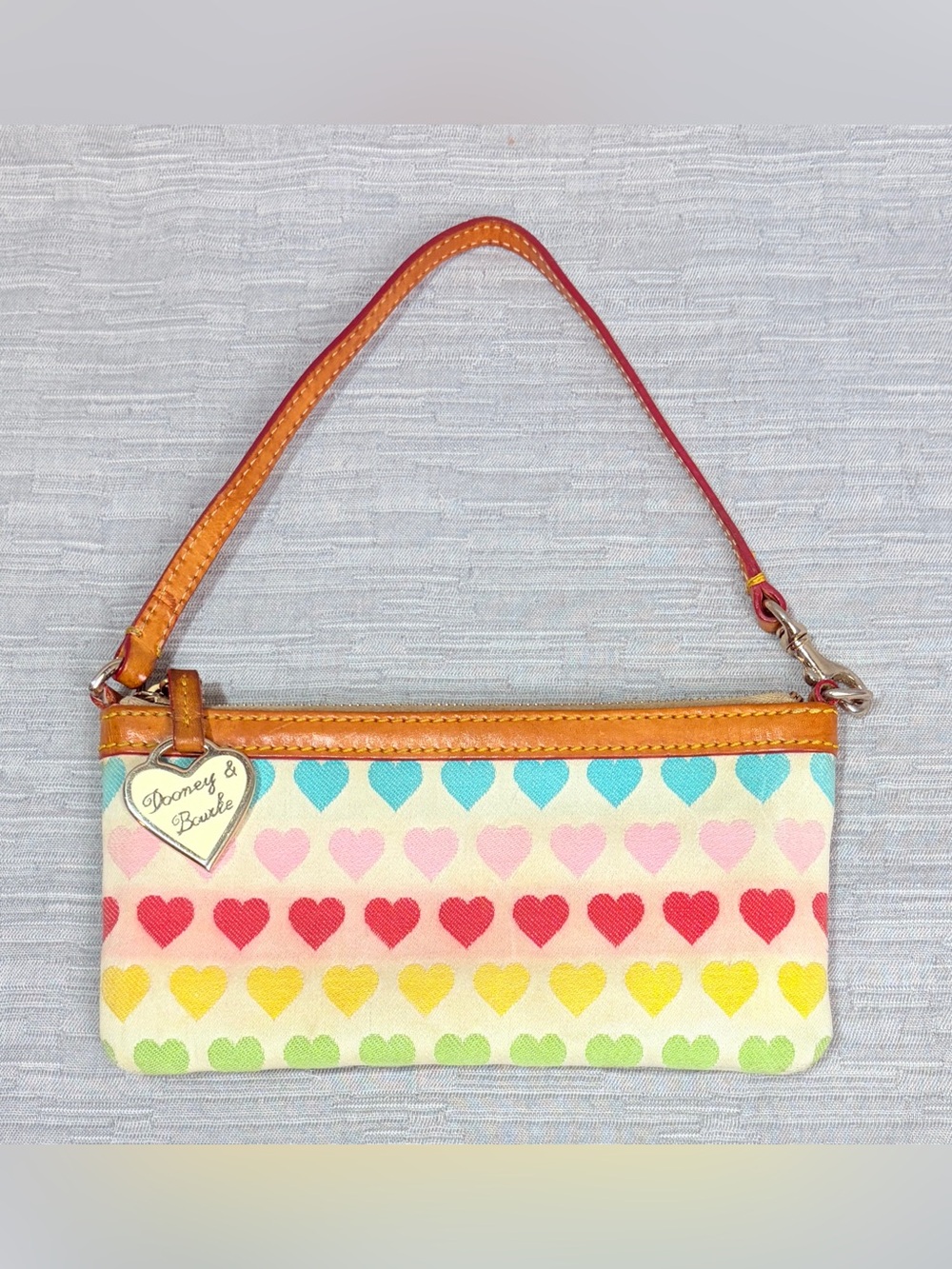 Dooney & Bourke Rainbow Hearts Wristlet With Heart Charm